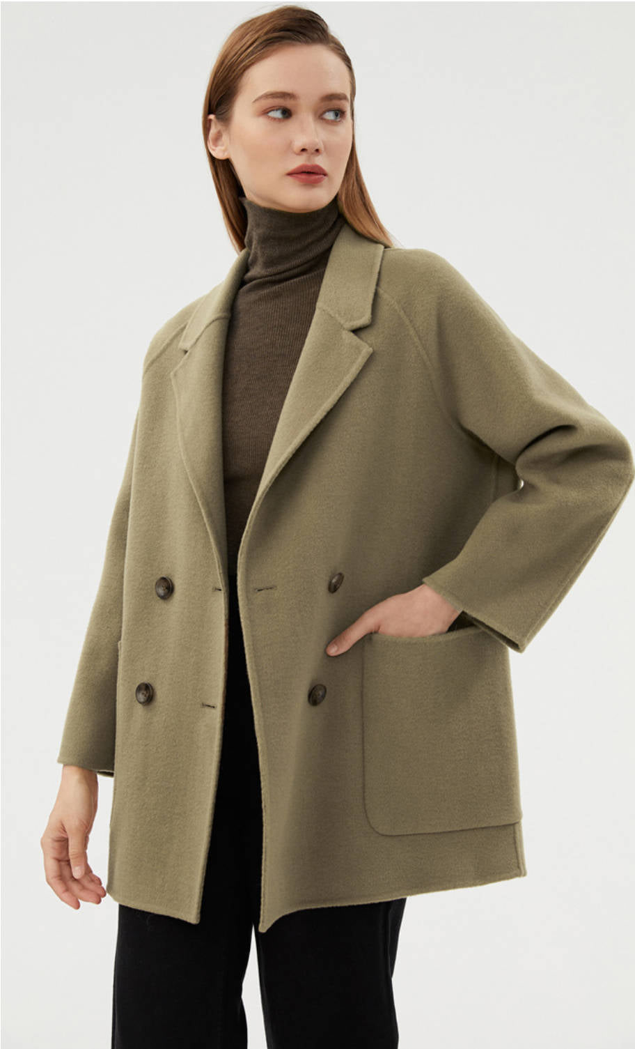 Autumn Winter Warm Lapel Loose Double-Faced Cashmere Coat