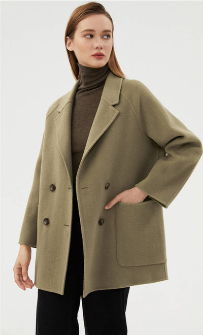 Autumn Winter Warm Lapel Loose Double-Faced Cashmere Coat