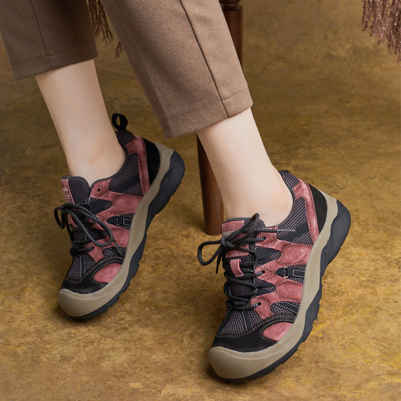 Retro Leather Patchwork Lace Up Round Toe Casual Sneakers