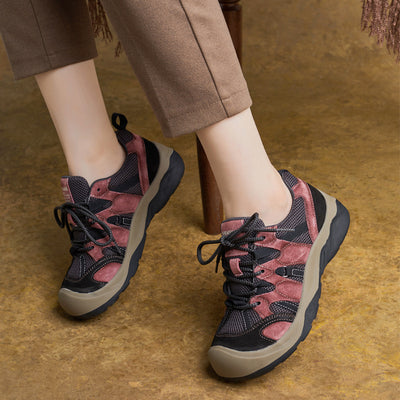 Retro Leather Patchwork Lace Up Round Toe Casual Sneakers