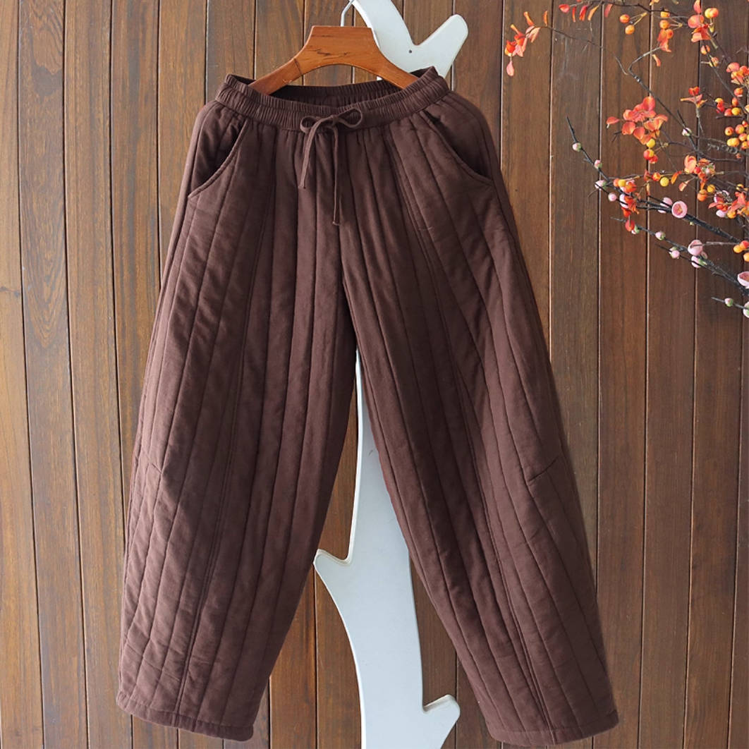 Pantalon d'hiver chaud et confortable en coton épais à taille élastique
