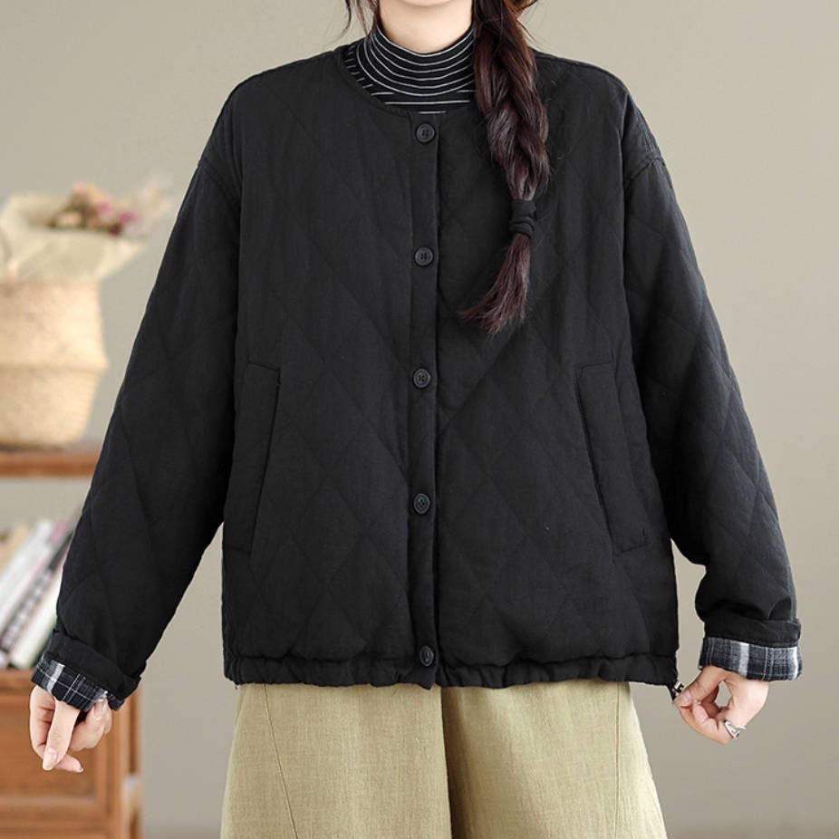 Retro Winter Warm Round Neck Single-Breasted Cotton-In Coat