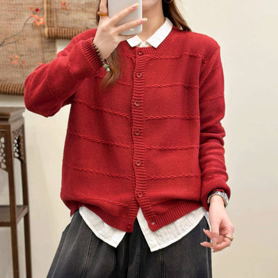 Cotton Warm Long Sleeves Casual Round Neck Cardigans