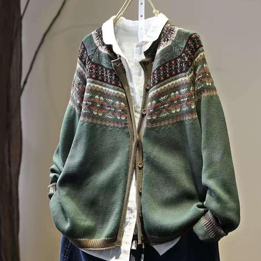 Women Winter Ethnic Jacquard Knit Loose-Fit Casual Sweater