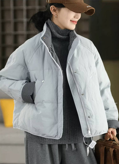 Chaqueta corta de plumón con cuello alto y cuadros de algodón cálido para invierno