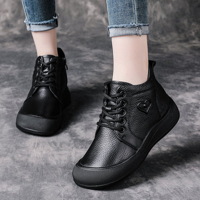 Retro Leather Soft Thick Sole Comfortable Lace-Up Ankle Boots