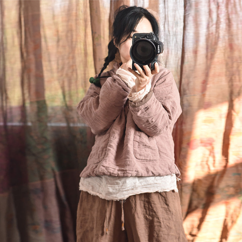 Women Warm Linen Loose High Neck Cotton-In Pullovers