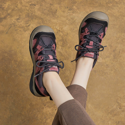 Retro Leather Patchwork Lace Up Round Toe Casual Sneakers