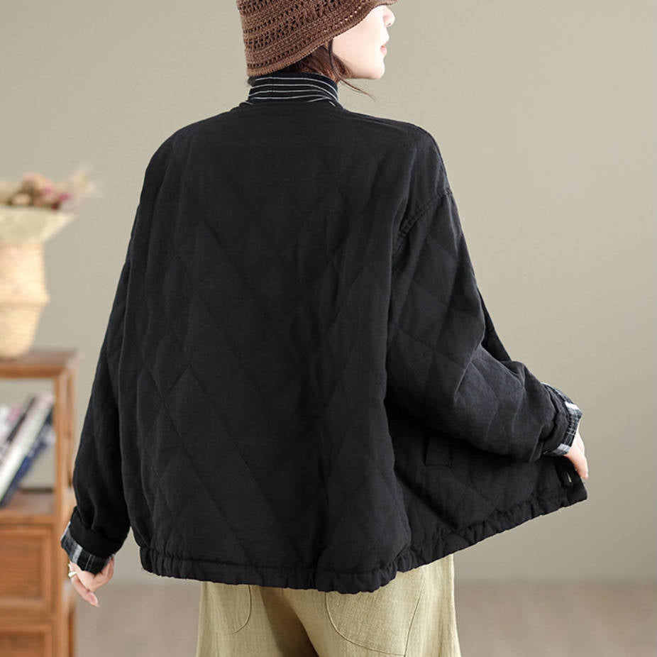 Retro Winter Warm Round Neck Single-Breasted Cotton-In Coat