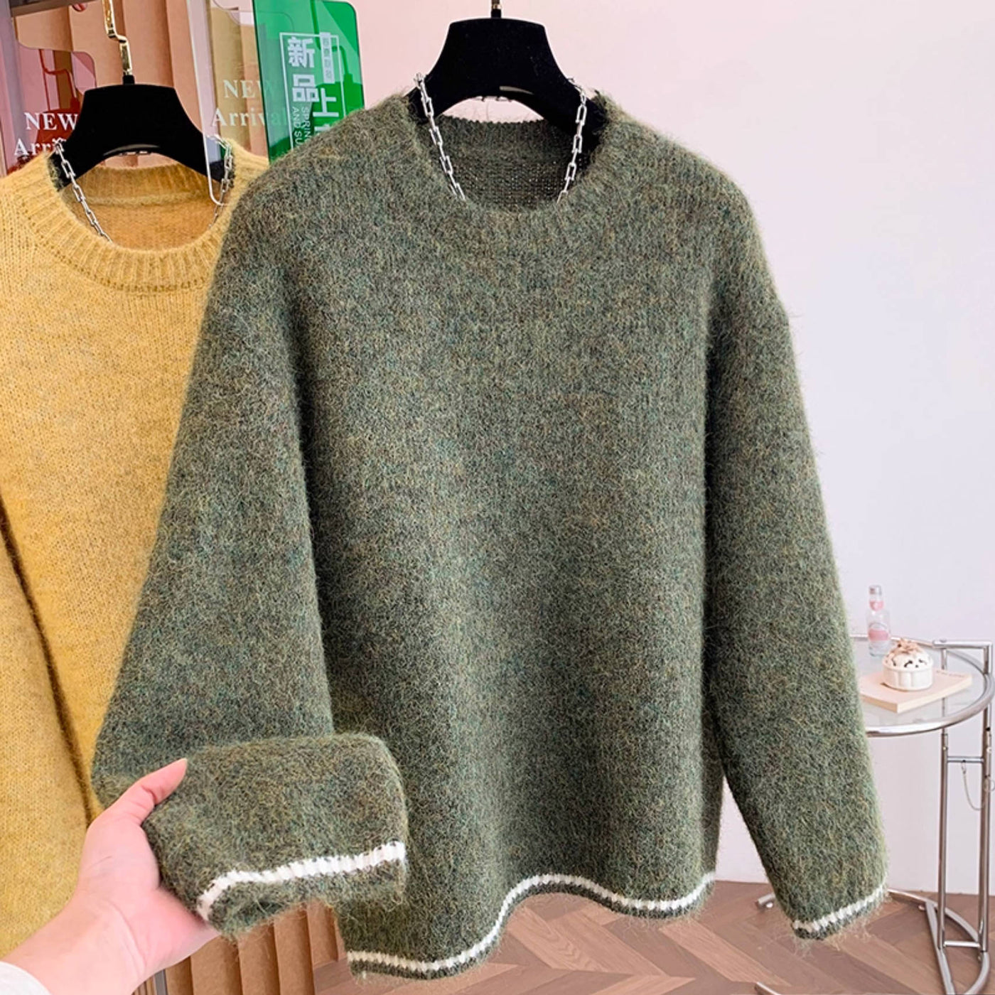 Winter Thick Round Neck Warm Patchwork Casual Sweater