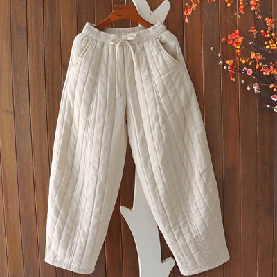 Pantalon d'hiver chaud et confortable en coton épais à taille élastique