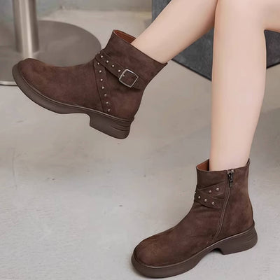 Retro Leather Sueded Crossing Straped Fashion Ankle Boots