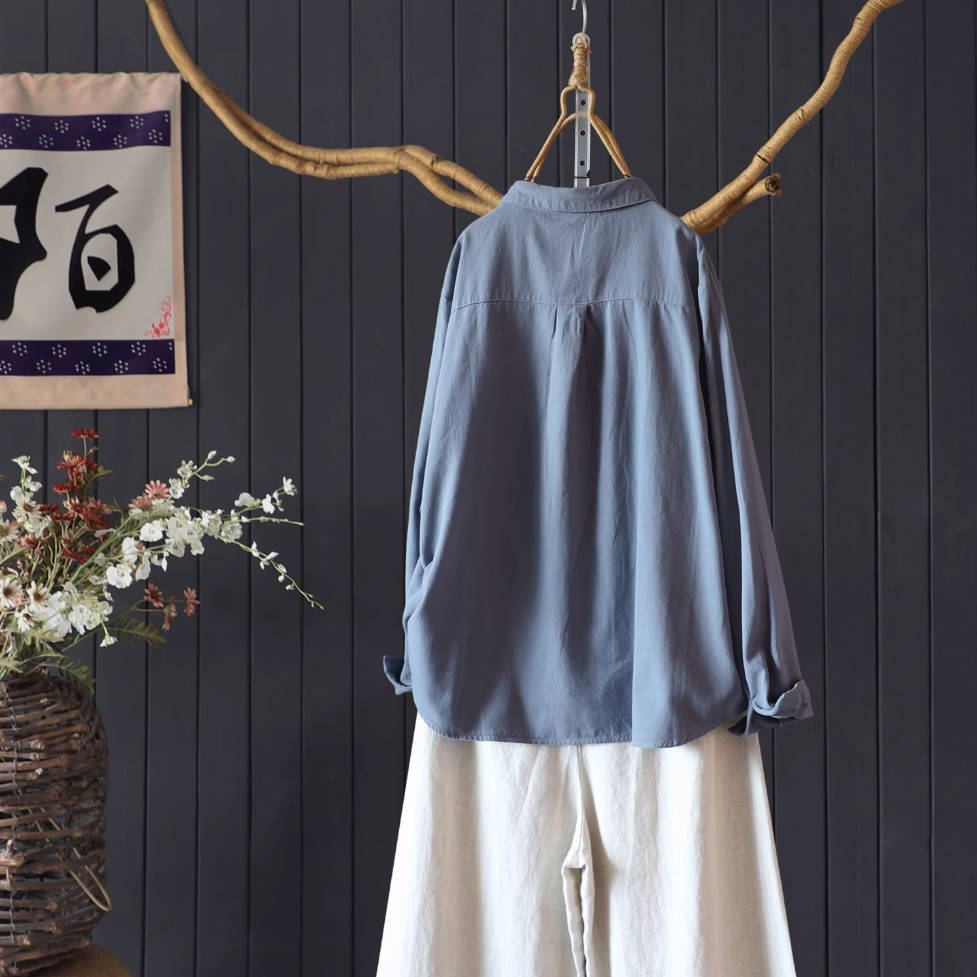 Autumn Cotton Solid Color Long Sleeves Loose Casual Shirt