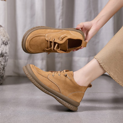 Retro Cowhide Round Toe Soft Flat Sole Slip-On Casual Shoes
