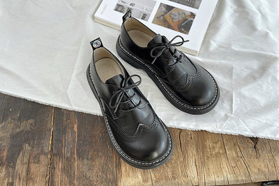 Babakud Women Autumn Retro Leather Lace- Up Casual Shoes