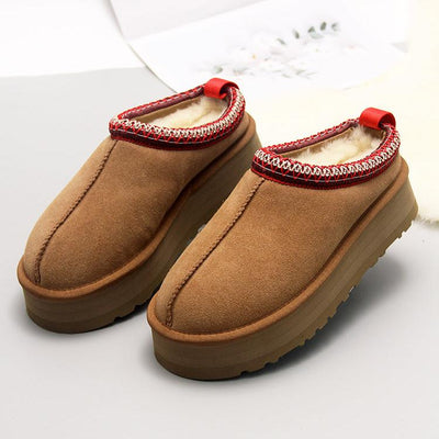 Women Winter Suede Fleece-Lined Chunky Sole Slip-On Slippers