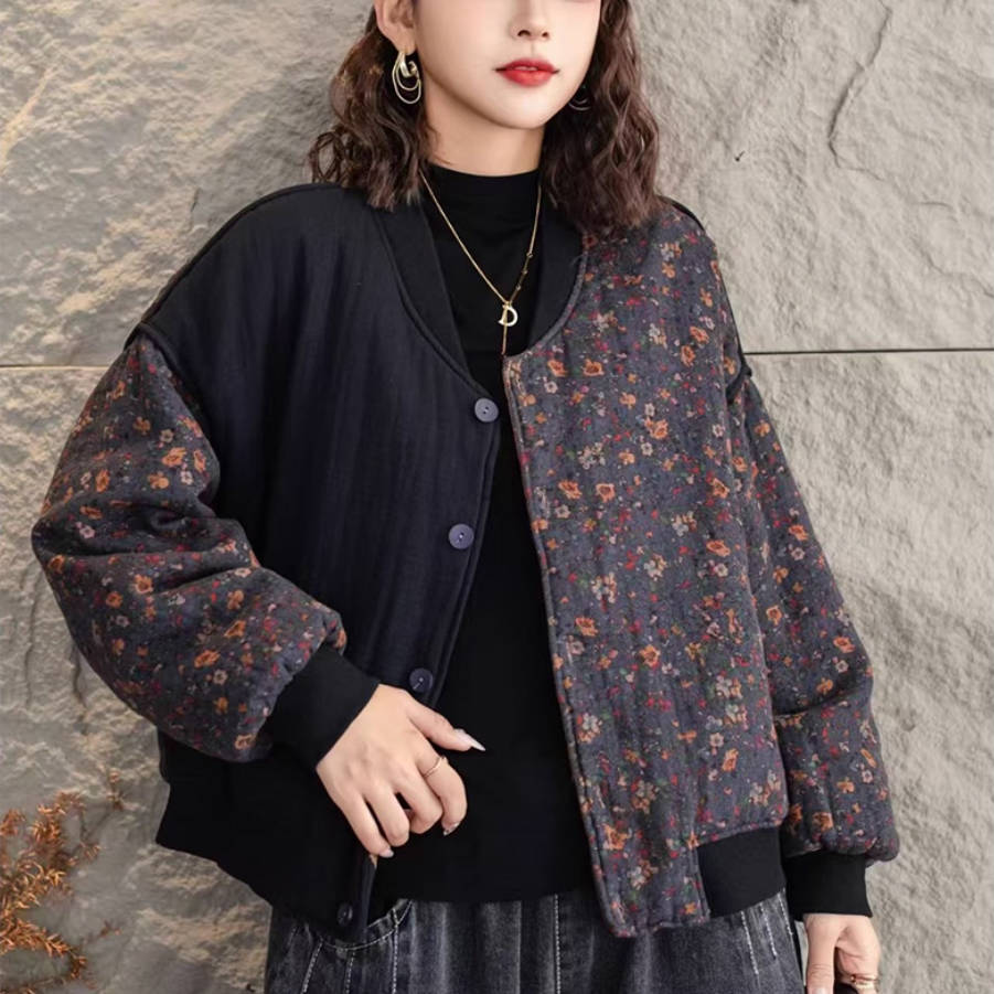 Women Vintage Cotton Asymmetric Patchwork Washed Coat