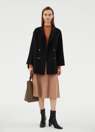 Autumn Winter Warm Lapel Loose Double-Faced Cashmere Coat