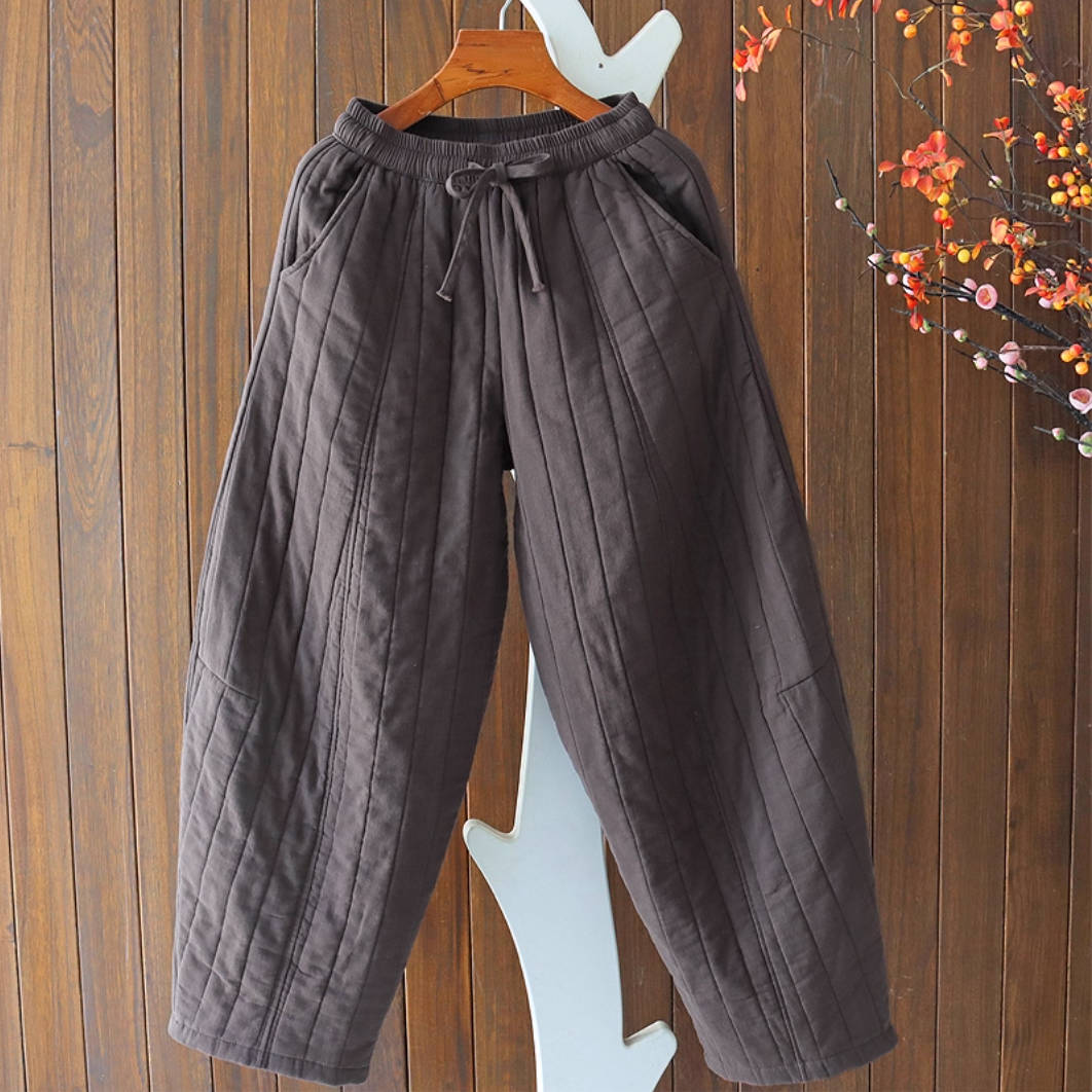 Pantalon d'hiver chaud et confortable en coton épais à taille élastique