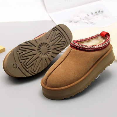 Women Winter Suede Fleece-Lined Chunky Sole Slip-On Slippers