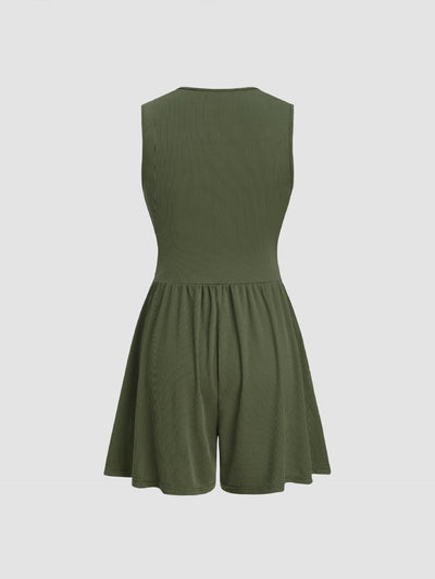 Women Elegant V-Neck Knitted Solid Color Sleeveless Dress