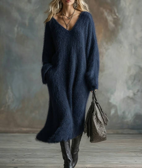 loose knit dress Vintage Women Long Sleeve V-Neck Sweater – Babakud black-friday-sale-shirts
