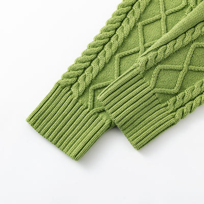 100% Cotton Solid Color Round Neck Cable-Knit Loose Sweater