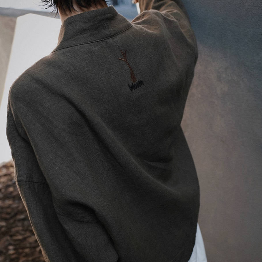 Autumn Linen Embroidered V-Neck Loose Casual Cute Coat