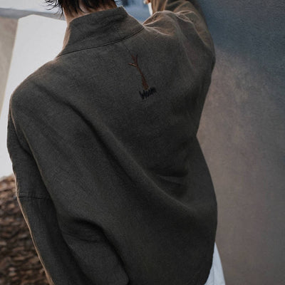 Autumn Linen Embroidered V-Neck Loose Casual Cute Coat