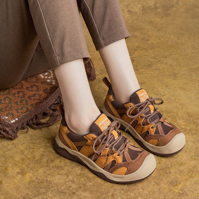 Retro Leather Patchwork Lace Up Round Toe Casual Sneakers