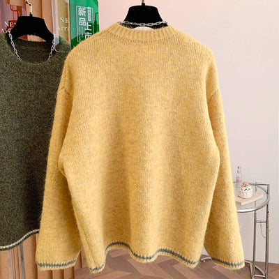 Winter Thick Round Neck Warm Patchwork Casual Sweater