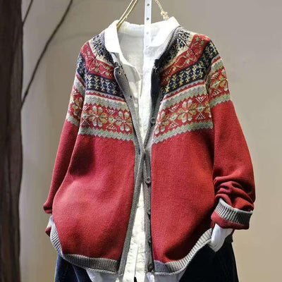 Women Winter Ethnic Jacquard Knit Loose-Fit Casual Sweater