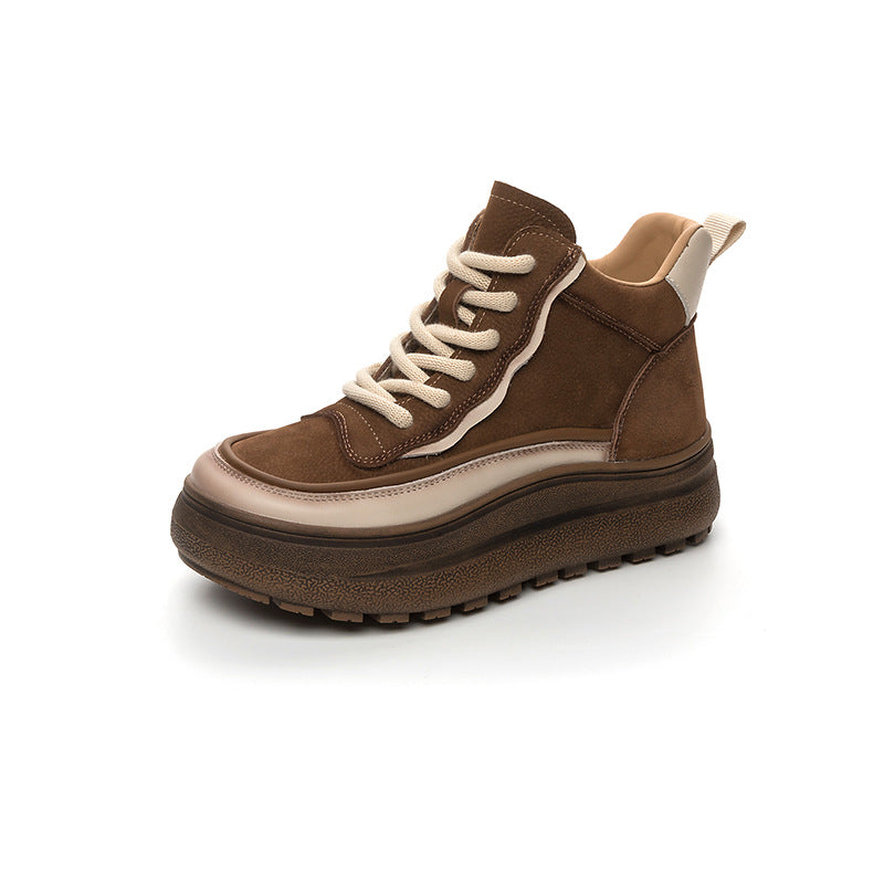 Top Leather Retro Patchwork Sueded Platform Casual Shoes