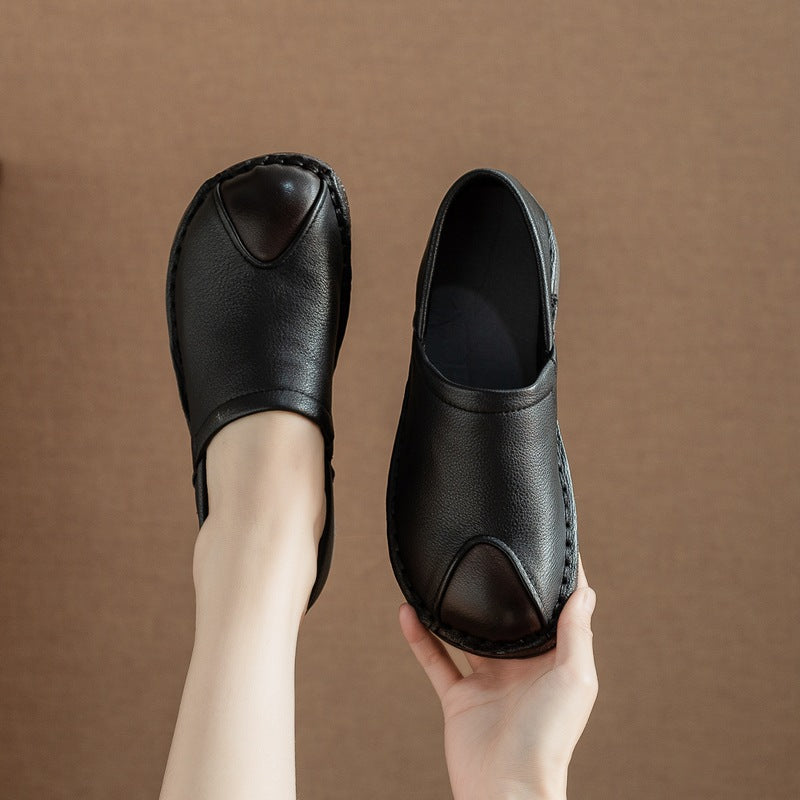 Babakud Leather Patchwork Closed Toe Shallow Flat Shoes