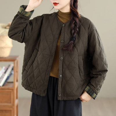 Retro Winter Warm Round Neck Single-Breasted Cotton-In Coat