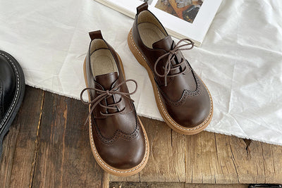 Babakud Women Autumn Retro Leather Lace- Up Casual Shoes
