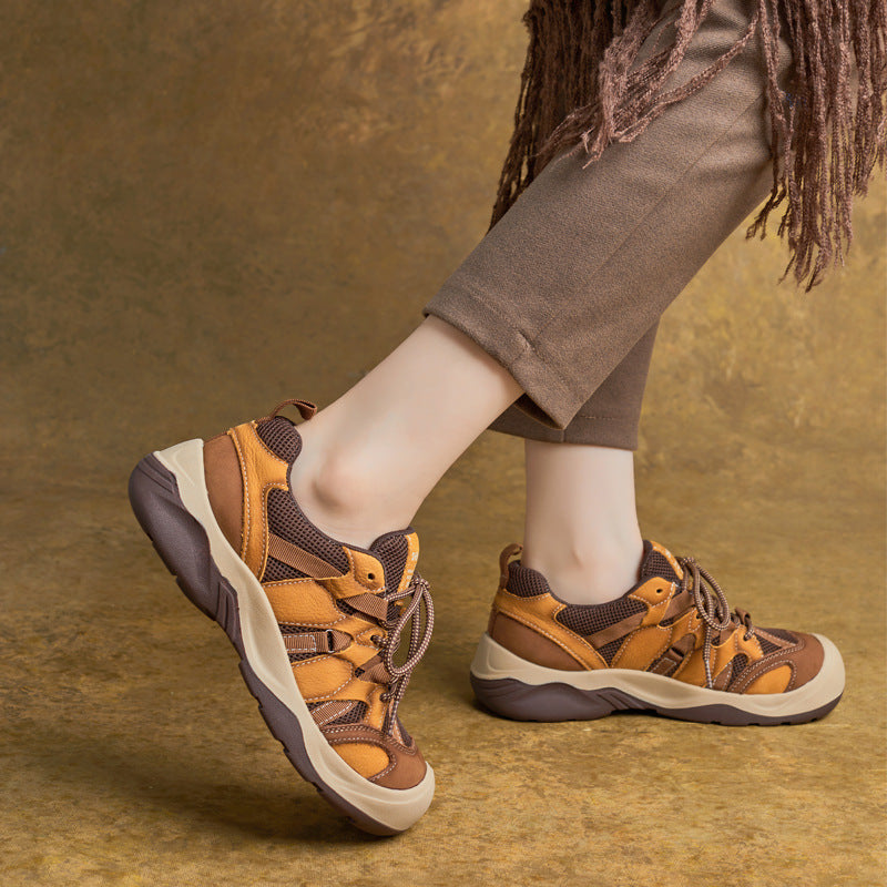 Retro Leather Patchwork Lace Up Round Toe Casual Sneakers