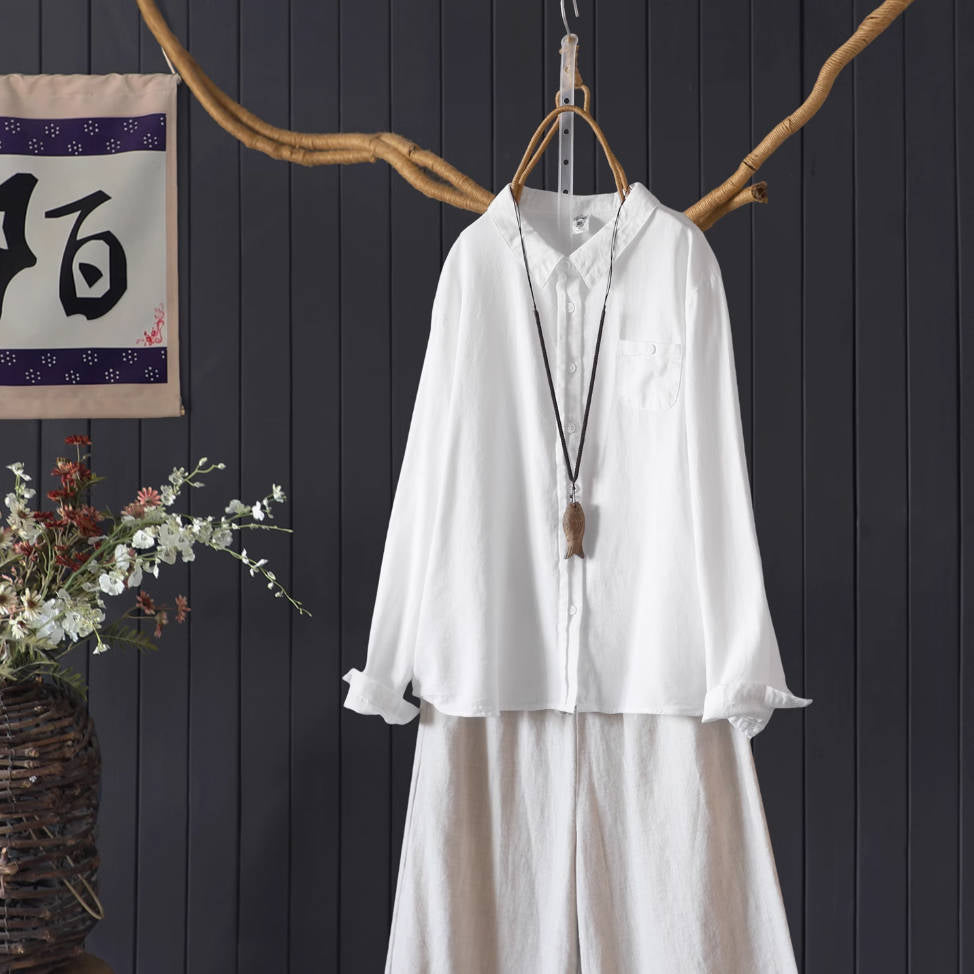 Autumn Cotton Solid Color Long Sleeves Loose Casual Shirt