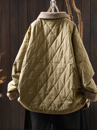 Winter Warm Shearling Collar Patchwork Cotton-In Casual Coat