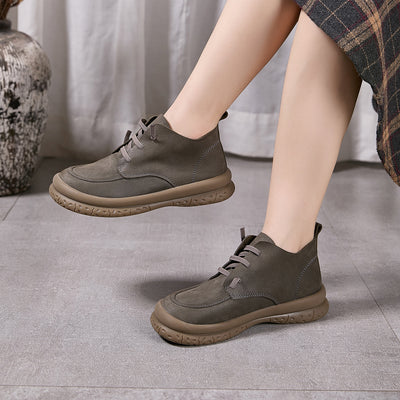 Retro Cowhide Round Toe Soft Flat Sole Slip-On Casual Shoes