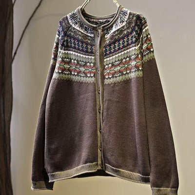 Women Winter Ethnic Jacquard Knit Loose-Fit Casual Sweater