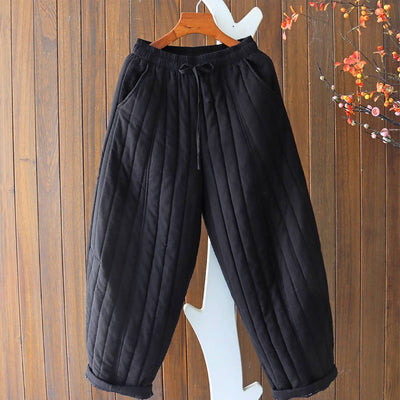 Pantalon d'hiver chaud et confortable en coton épais à taille élastique