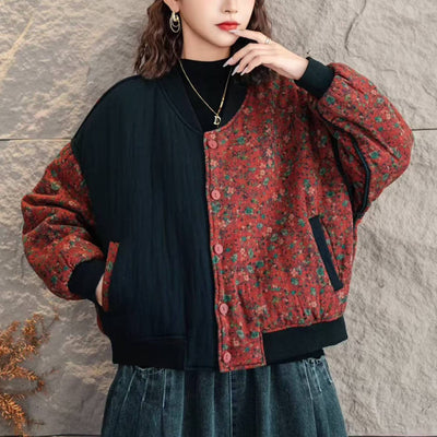 Women Vintage Cotton Asymmetric Patchwork Washed Coat