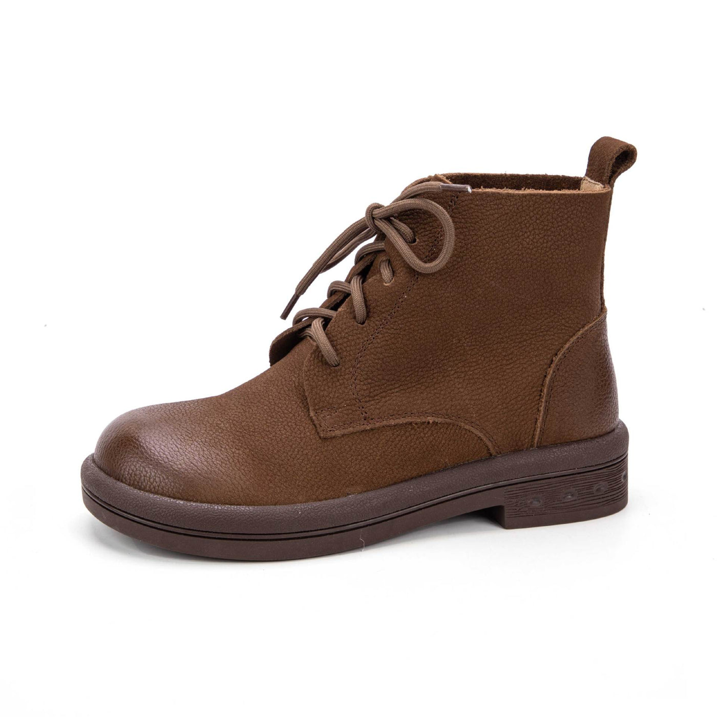 Retro Leather Soft Sole Solid Color Lace-Up Ankle Boots