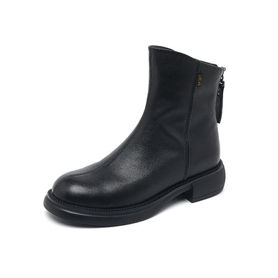 Babakud Top Leather Soft Sole Casual Chunky Zipper Boots