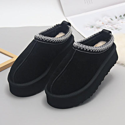 Women Winter Suede Fleece-Lined Chunky Sole Slip-On Slippers