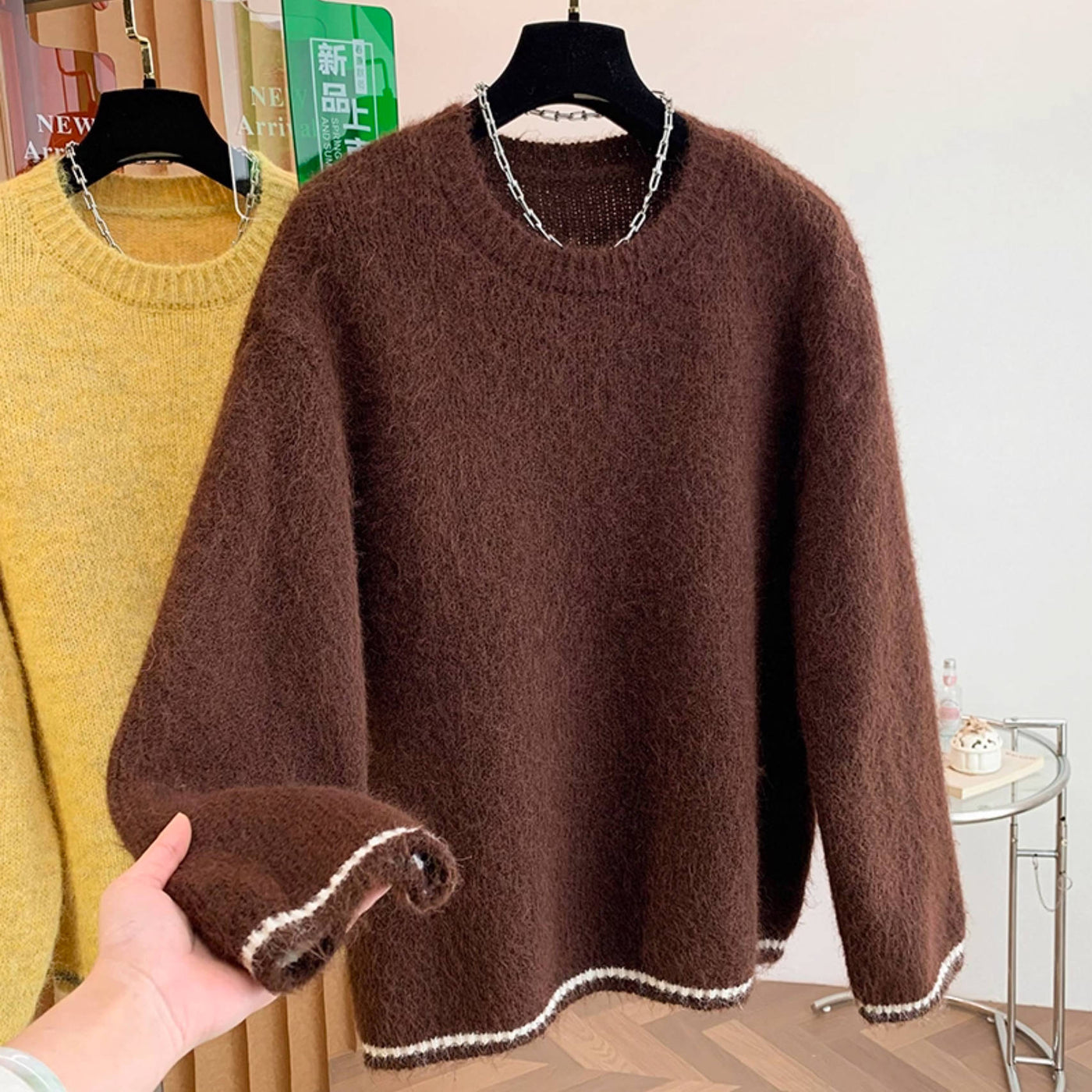 Winter Thick Round Neck Warm Patchwork Casual Sweater