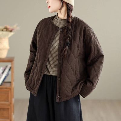 Retro Winter Warm Round Neck Single-Breasted Cotton-In Coat