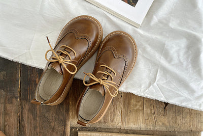 Babakud Women Autumn Retro Leather Lace- Up Casual Shoes