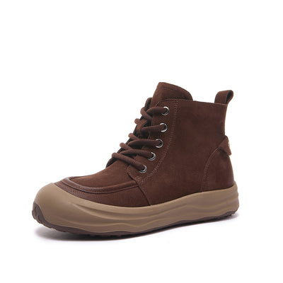 Autumn Top Leather Retro Patchwork Lace-Up Zipper Boots